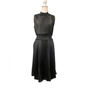 Nanette Lepore Black Silver Sparkle Accordion Pleated Dress Size 12